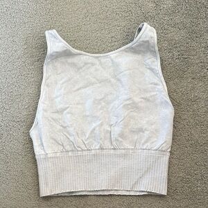 FP Movement by Free People Light Silver Women's Ribbed Hem Open Back Tank Top